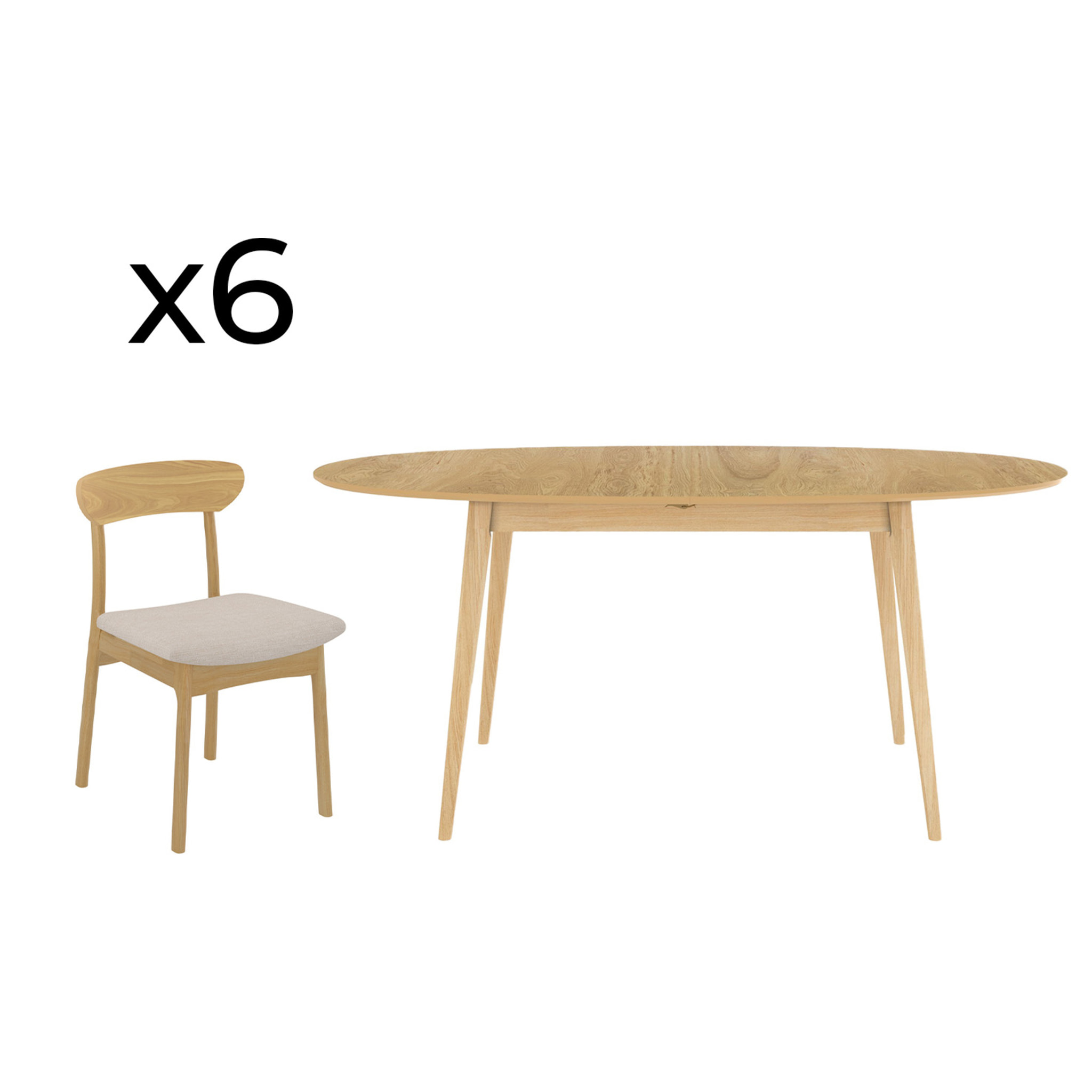 Table et chaises Eddy en bois clair 6 personnes