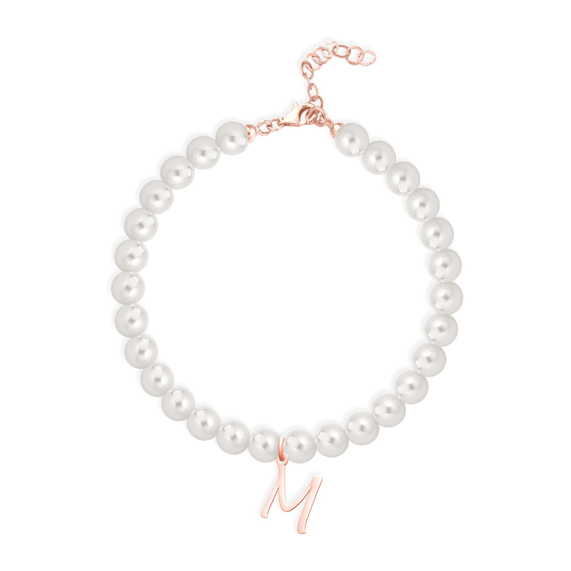 Bracciale Fujiko con Pendente Lettera M Perle Argento Rosè