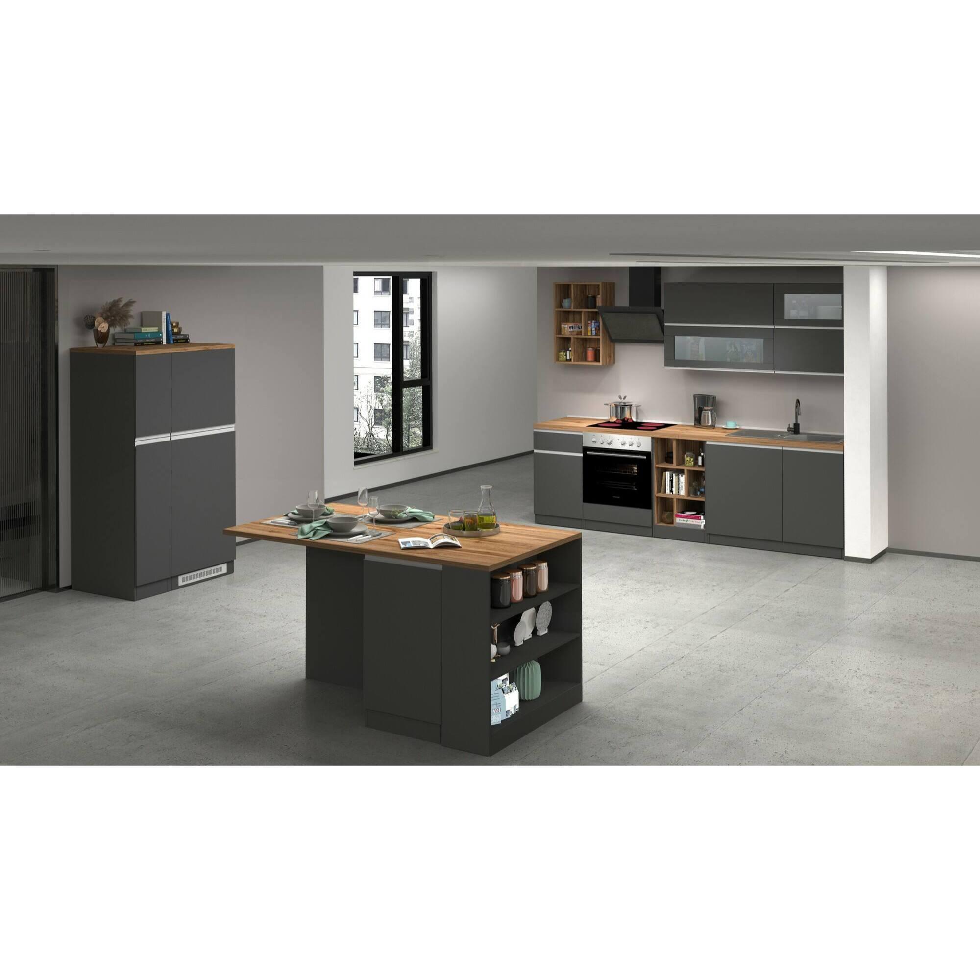 Cucina completa Dcastill, Cucina pratica e salvaspazio, Parete da cucina con 5 ante e 1 cassetto, 100% Made in Italy, 255x60h85 cm, Antracite e Rovere