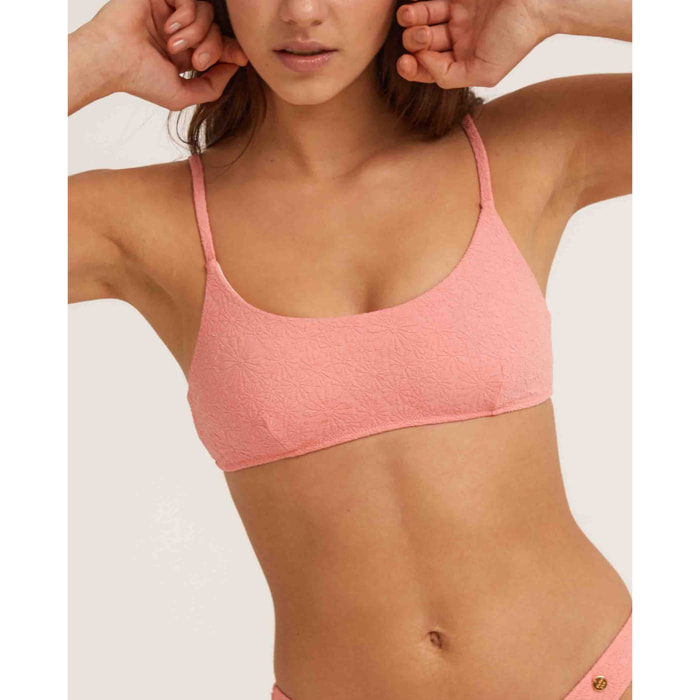 Top de bikini cerrado con estampado floral a tono