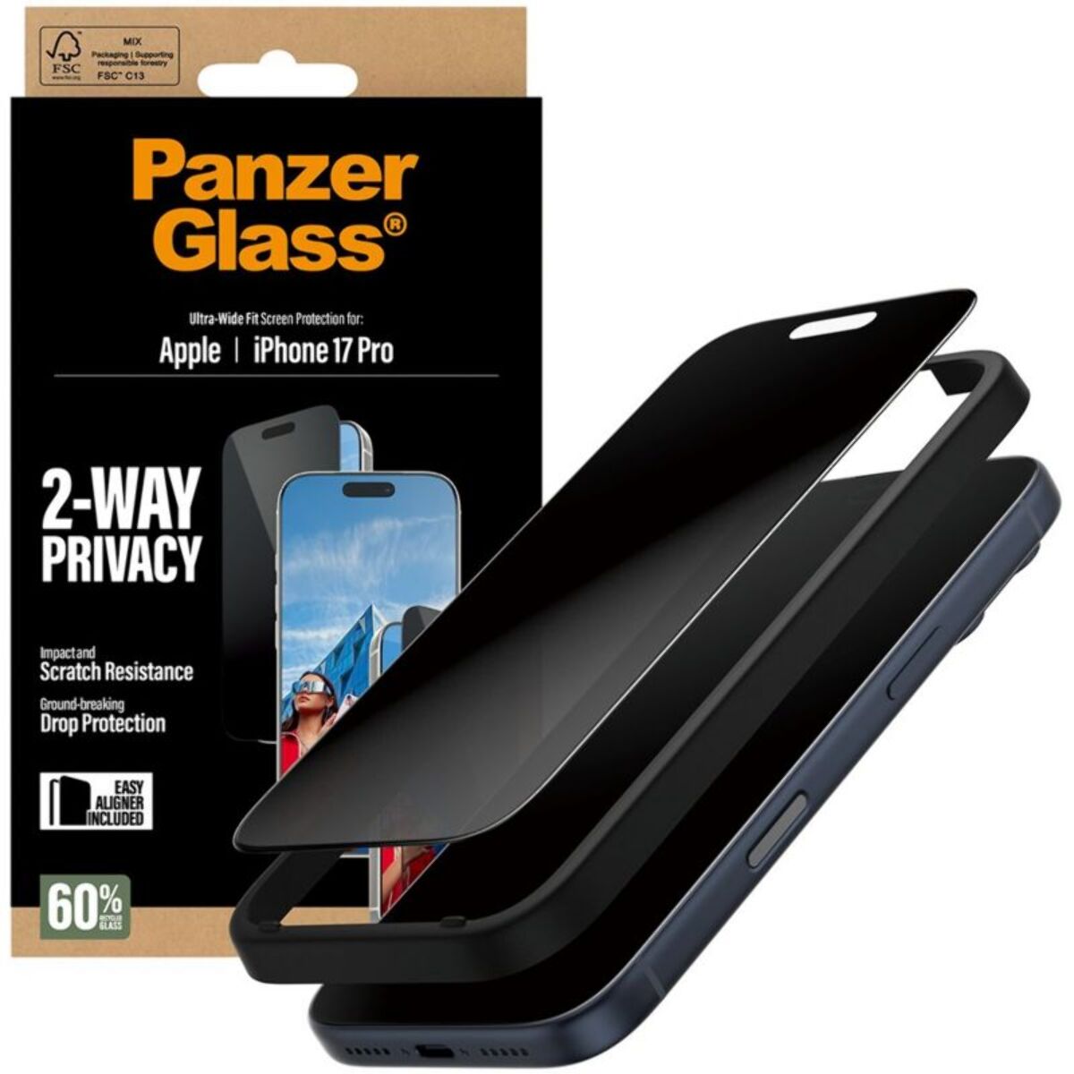 Protège écran PANZERGLASS iPhone 17 Pro verre trempé Privacy