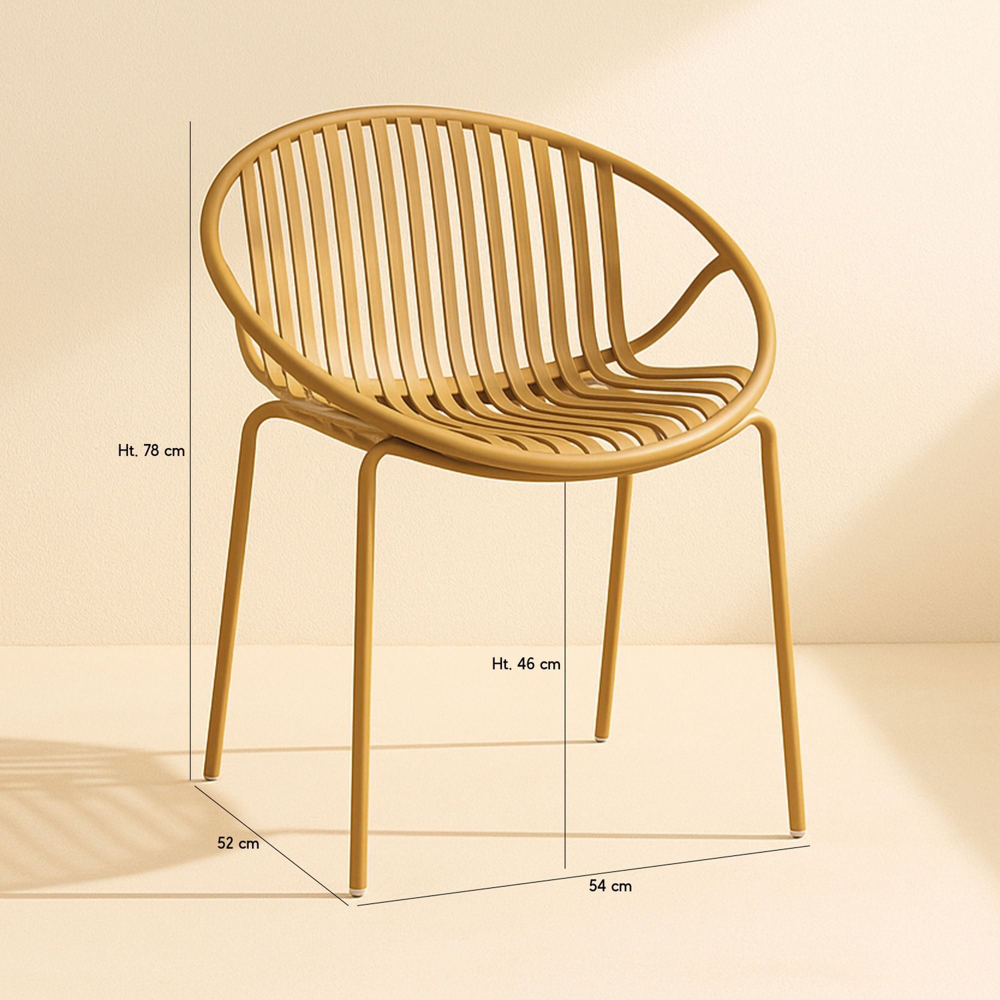 Lot de 4 fauteuils de table extérieur ocre en polypropylène et métal CALYPSO