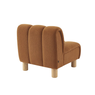 Fauteuil relax pieds arrondis en bois et tissu bouclette camel