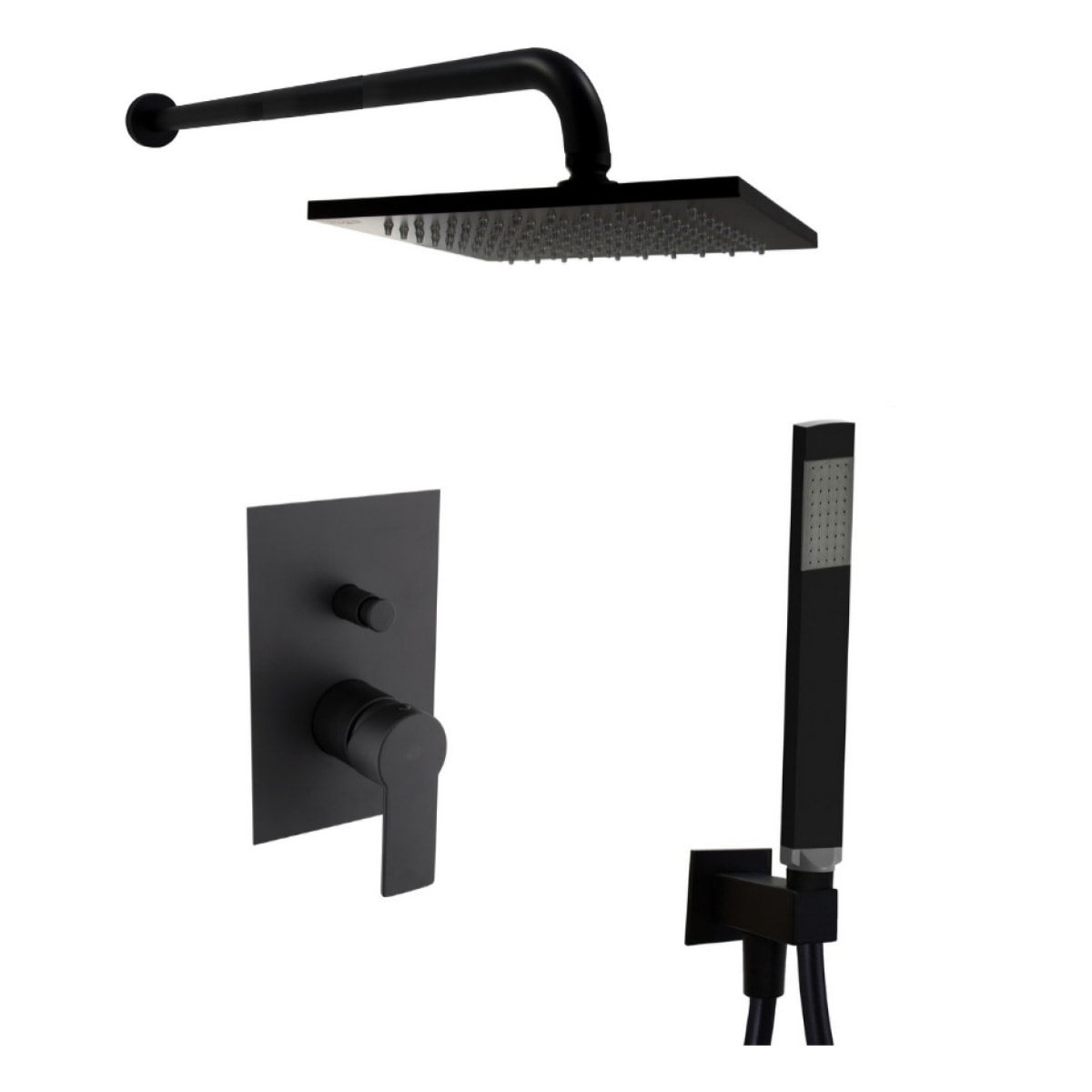 by Paffoni Set de douche tout en 1 avec douche de tête 20cm + Douchette 1 jet, Noir mat (SATBSBW215-SET)