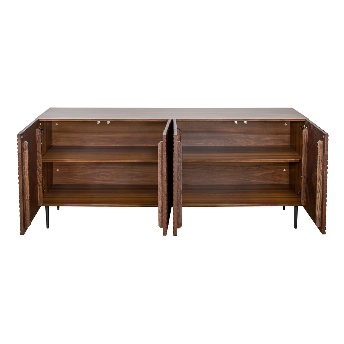 Buffet design en bois foncé chêne massif gravé et métal noir 4 portes L180 cm ARCHIPEL