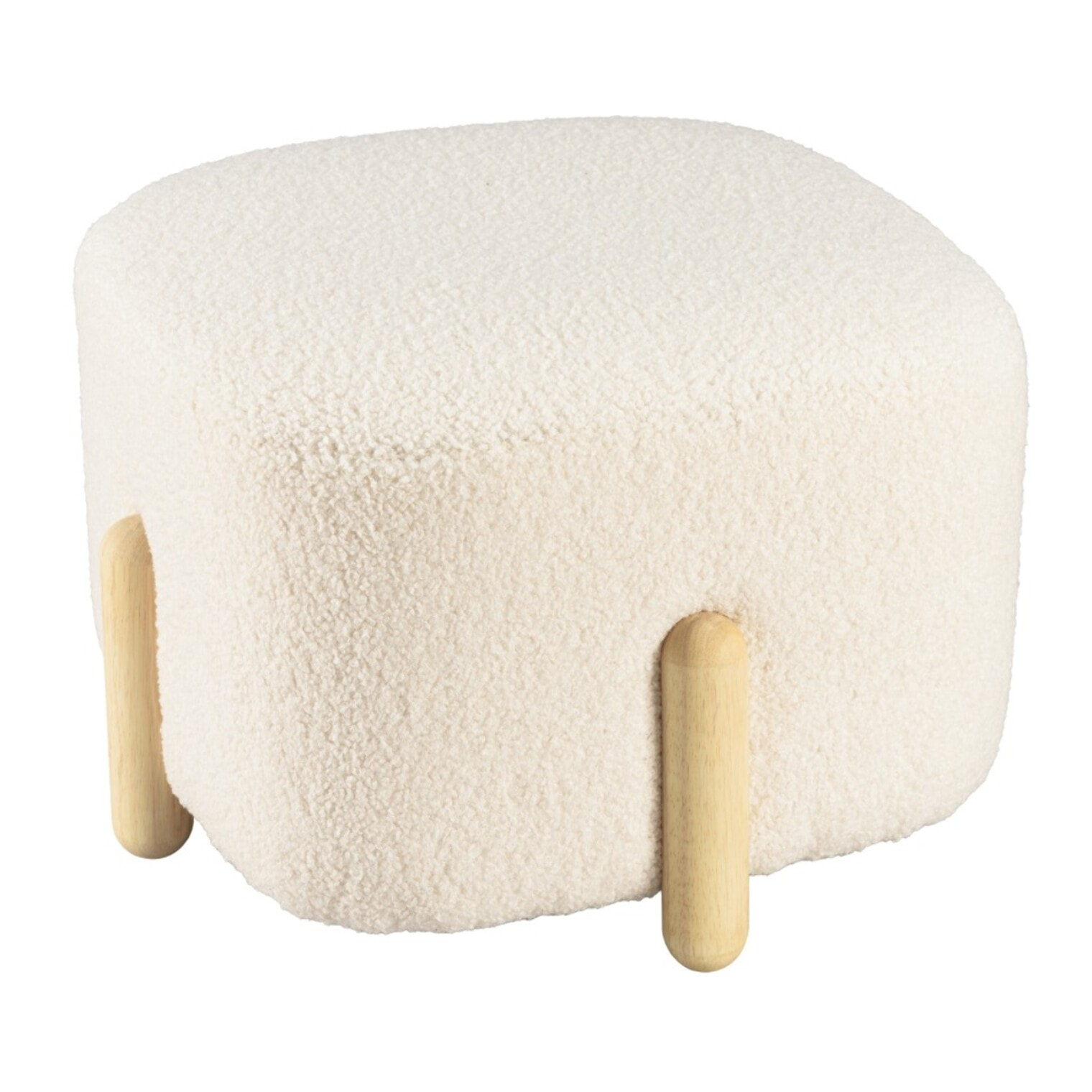 LEOPOLD - Pouf en tissu bouclette écru et pieds bois