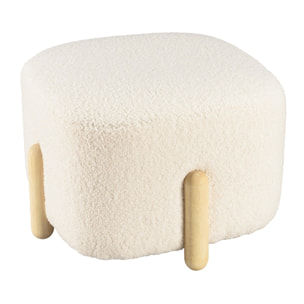 LEOPOLD - Pouf en tissu bouclette écru et pieds bois