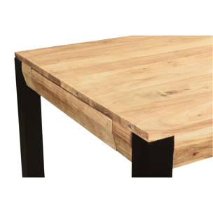 Table extensible rallonges intégrées rectangulaire en bois massif et métal noir L120-210 cm TRAP