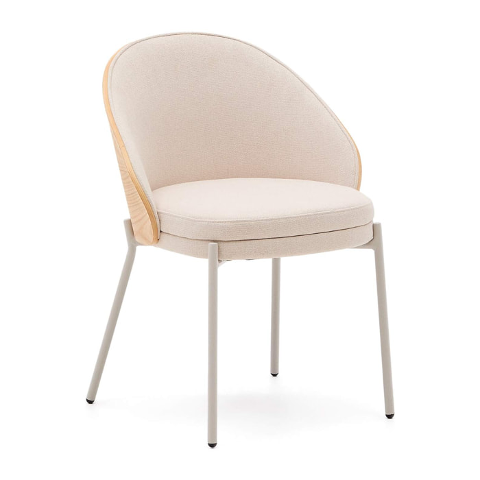 Kave Home - Sedia Eamy in ciniglia beige, impiallacciato in frassino con rifinitura naturale e metallo