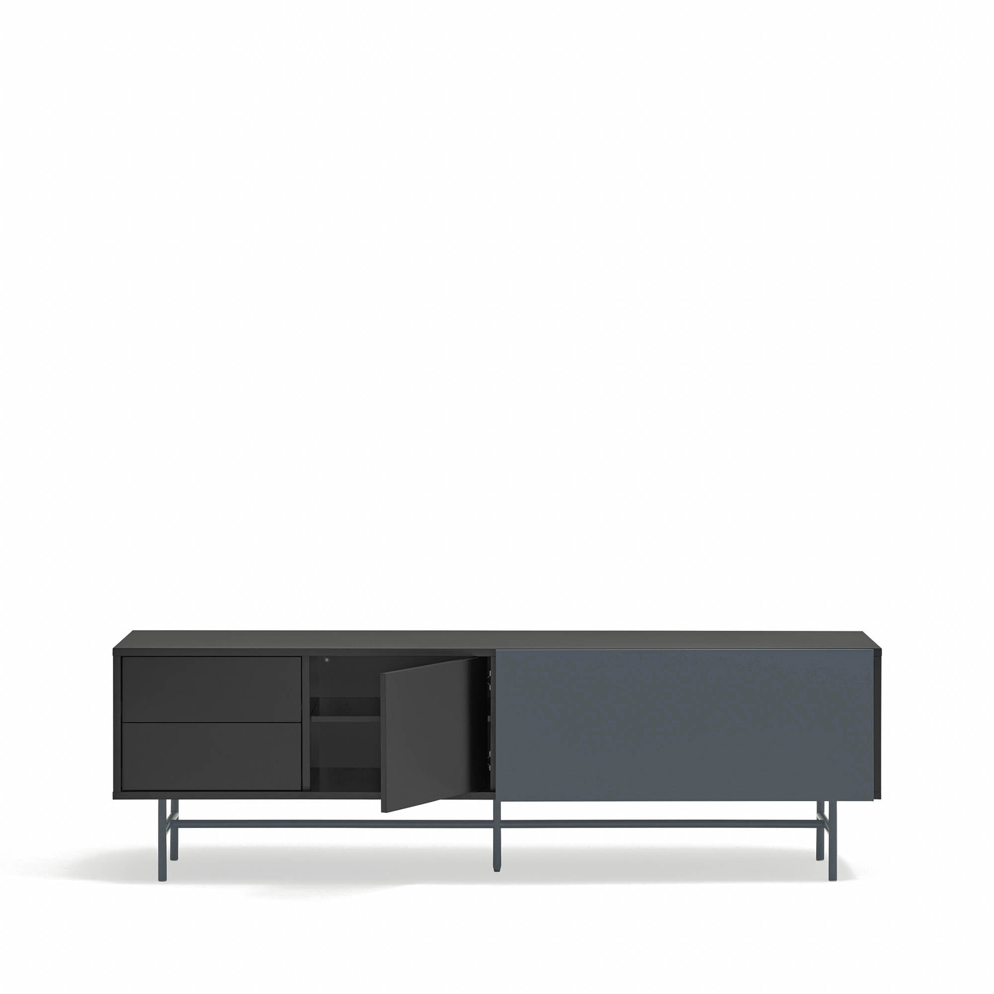Mueble de televisión Nube 2 cajones, 1 puerta y 1 puerta corredera negro y gris antracita