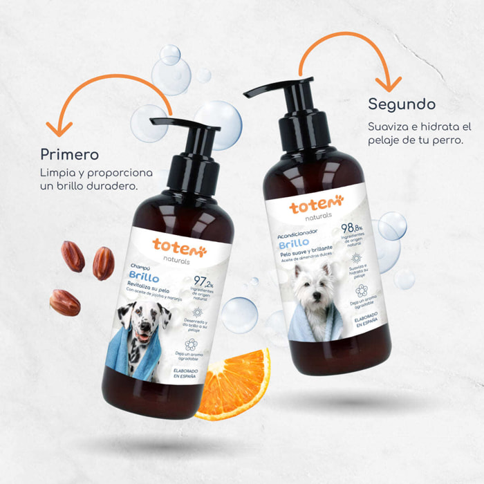 Totem Naturals | Pack Suavidad y Brillo Champú 250 ml + Acondicionador 250 ml Natural para Perros