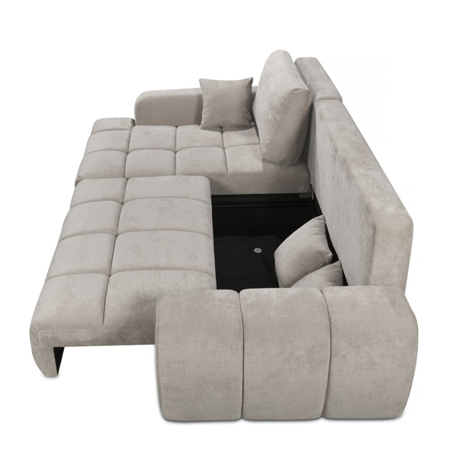 Canapé d'angle gauche convertible en tissu chenille "Verneuil" - 3 places - Beige