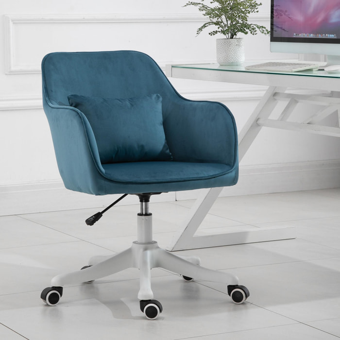 Chaise de bureau velours fauteuil bureau massant coussin lombaire intégré hauteur réglable pivotante 360° bleu