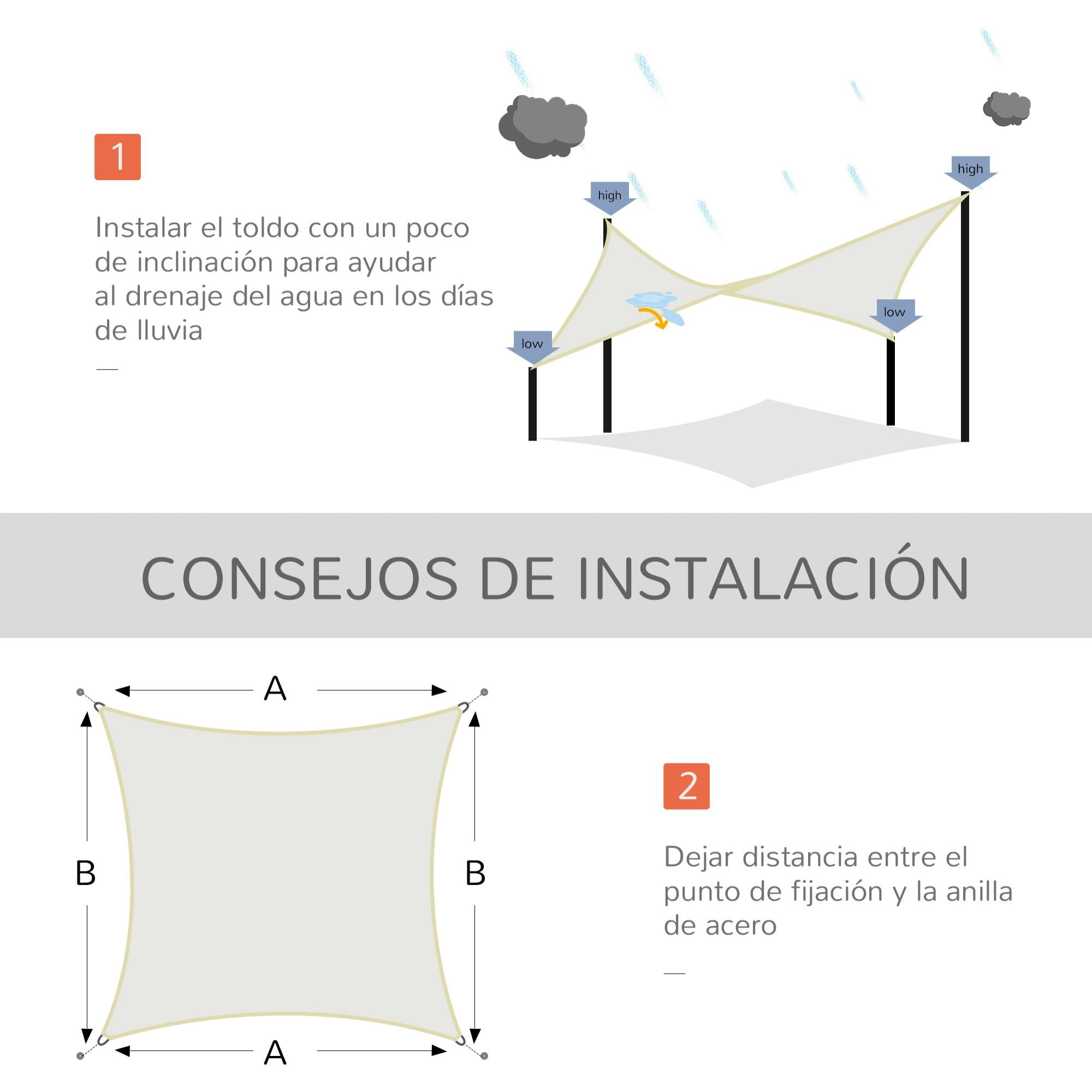 Toldo Vela Rectángulo Protección UV de Poliéster 3x3m Crema