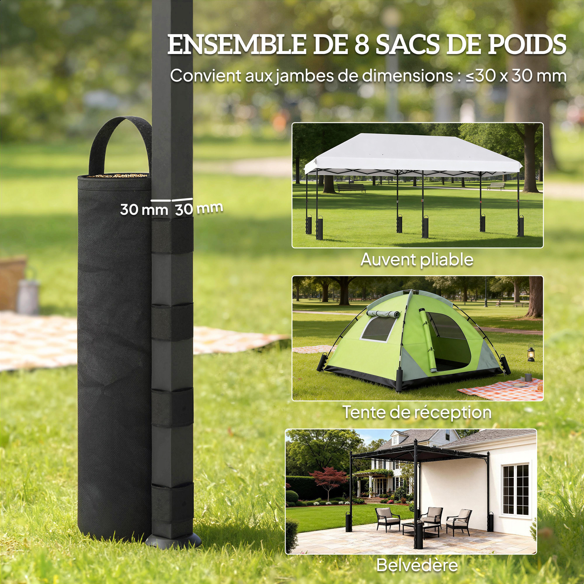 Lot de 8 sacs de lestage tonnelle barnum 40 Kg noir