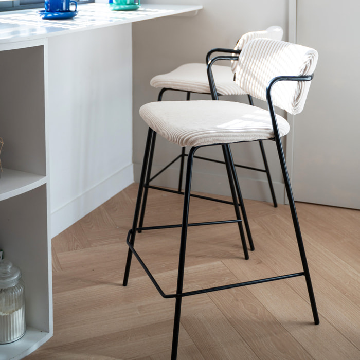 Lot de 2 tabourets de bar en velours côtelé - JONES