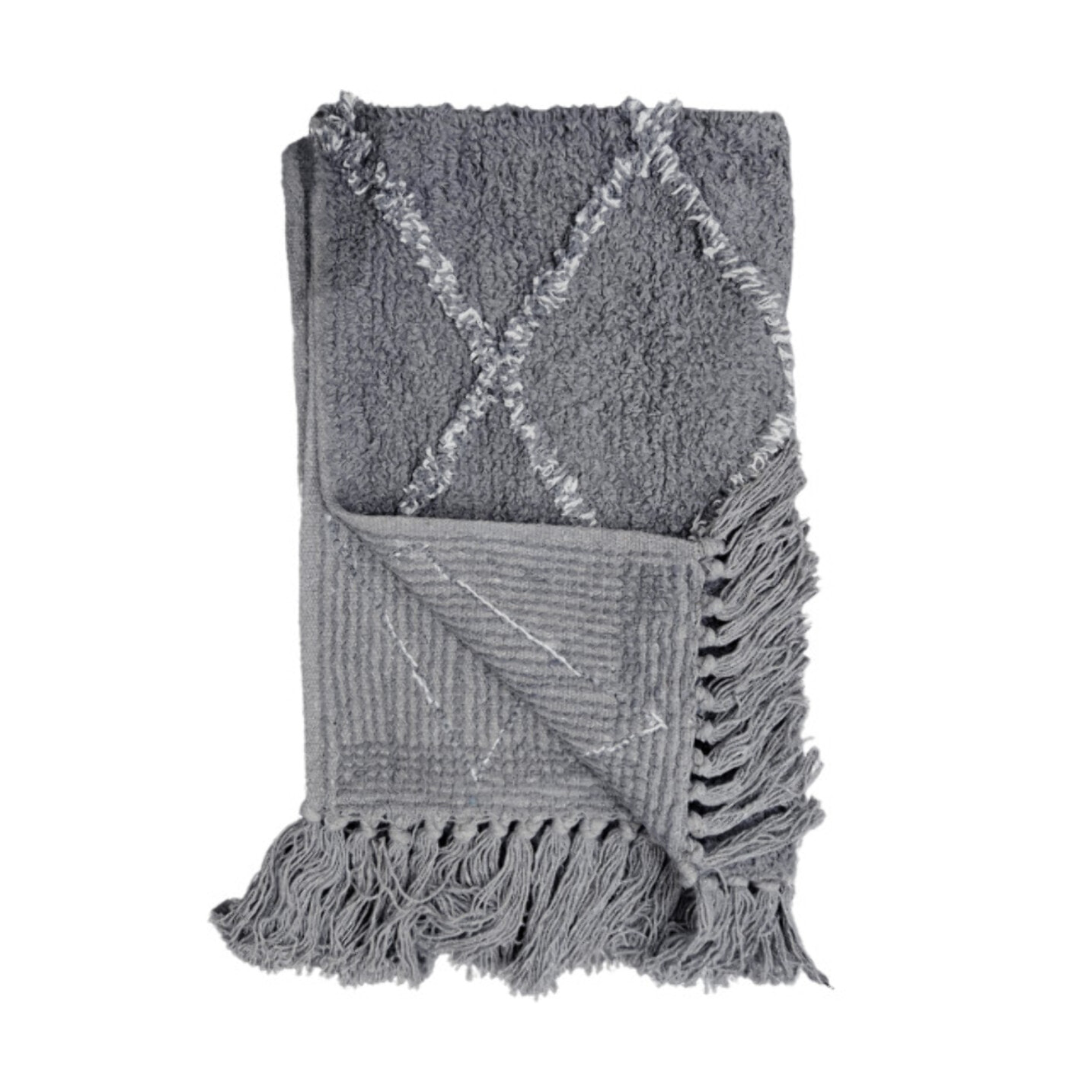 Tapis rectangulaire gris style berbère avec franges - MOMBA