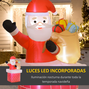 Outsunny Papá Noel Inflable con Bolsa de Regalos Saliendo de una Chimenea Decoración Inflable Navideña con Luces LED para Exterior Rojo