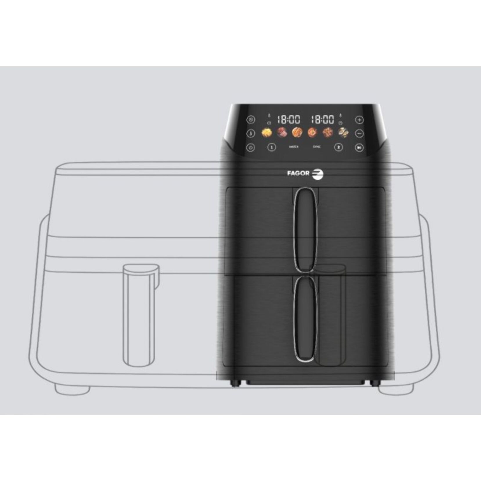 Friteuse à air chaud Air fryer double panier 5L 2000W Noir Fagor FG3301