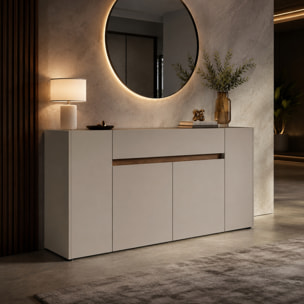 Credenza Moderna Madia In Melaminico Con 4 Ante E 1 Cassetto Mobile Contenitore Sala Pranzo Soggiorno Design Senza Maniglie 170x85x40 cm Noce Chiaro
