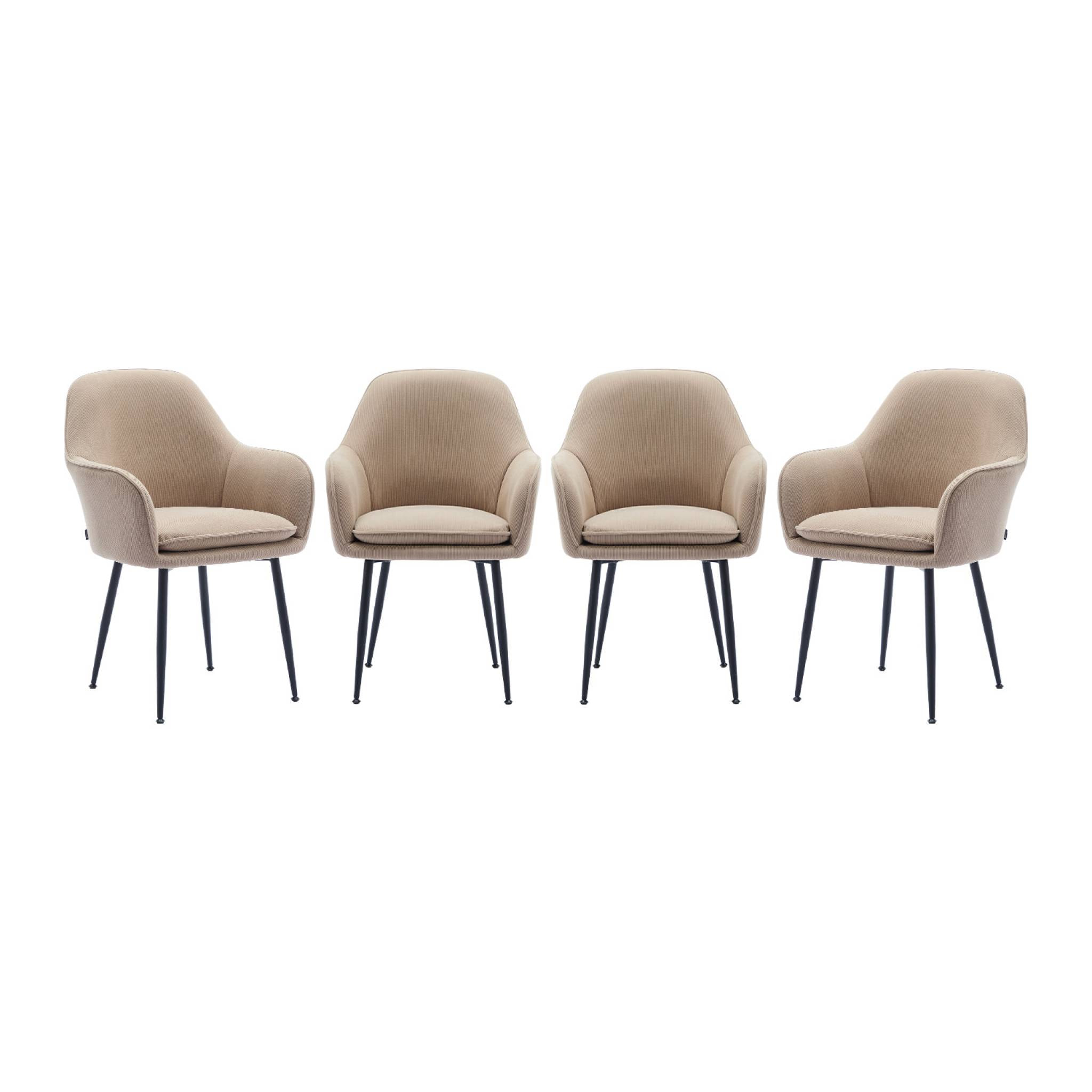 Lot de 4 fauteuils en velours côtelé beige et pieds en métal noir mat. L 57 x P 59 x H 84.5cm