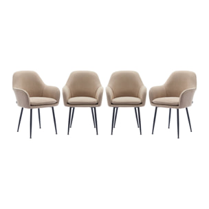 Lot de 4 fauteuils en velours côtelé beige et pieds en métal noir mat. L 57 x P 59 x H 84.5cm