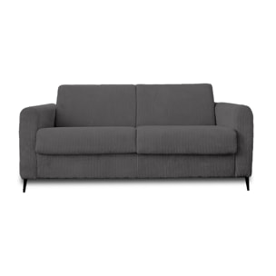 Owen - canapé 3 places convertible express couchage quotidien 140 cm matelas 12 cm en velours côtelé - Gris foncé
