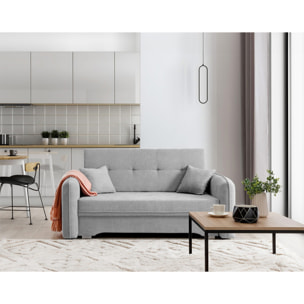 Michelle - canapé droit 3 places convertible avec coffre en velours - Gris clair