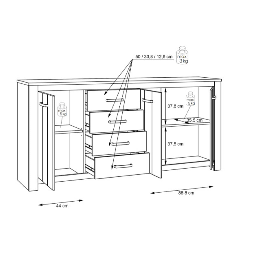 Buffet salle à manger blanc mat et décor bois L206cm - ENORA