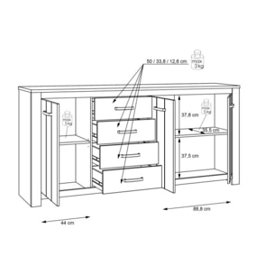 Buffet salle à manger blanc mat et décor bois L206cm - ENORA