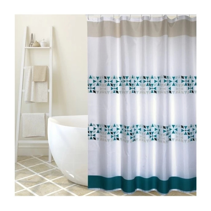 Rideau de douche Polyester PORTO 180x200cm QUALITà PREMIUM Vert & Blanc - Anneaux inclus MSV