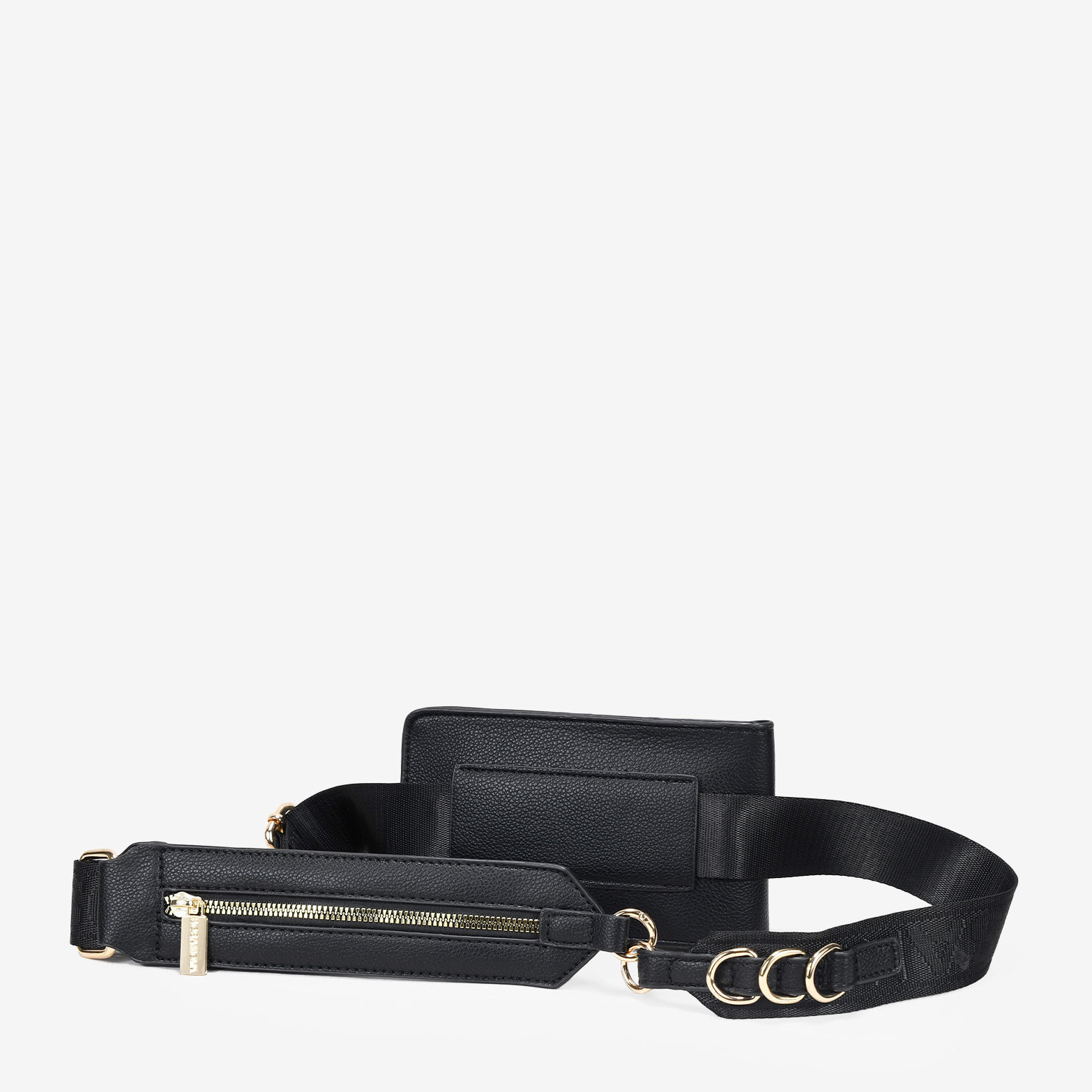 Riñonera plana negra con argollas