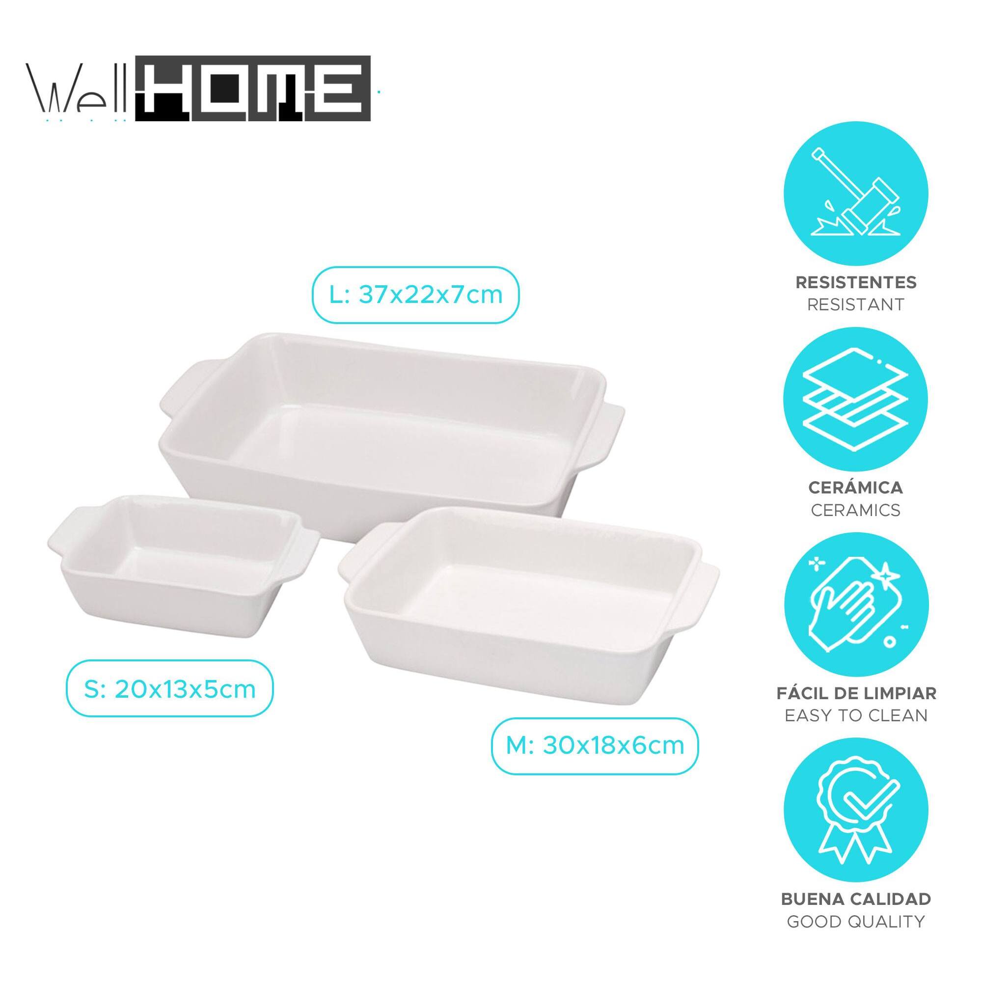 Well home plato de horno de gres en juego de 3 piezas y diferentes tamaños, 36x22,5x8cm