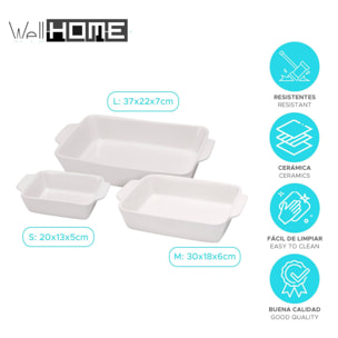 Well home plato de horno de gres en juego de 3 piezas y diferentes tamaños, 36x22,5x8cm