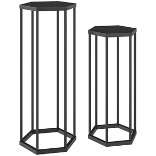 Lot de 2 supports pour plantes hexagonal métal noir
