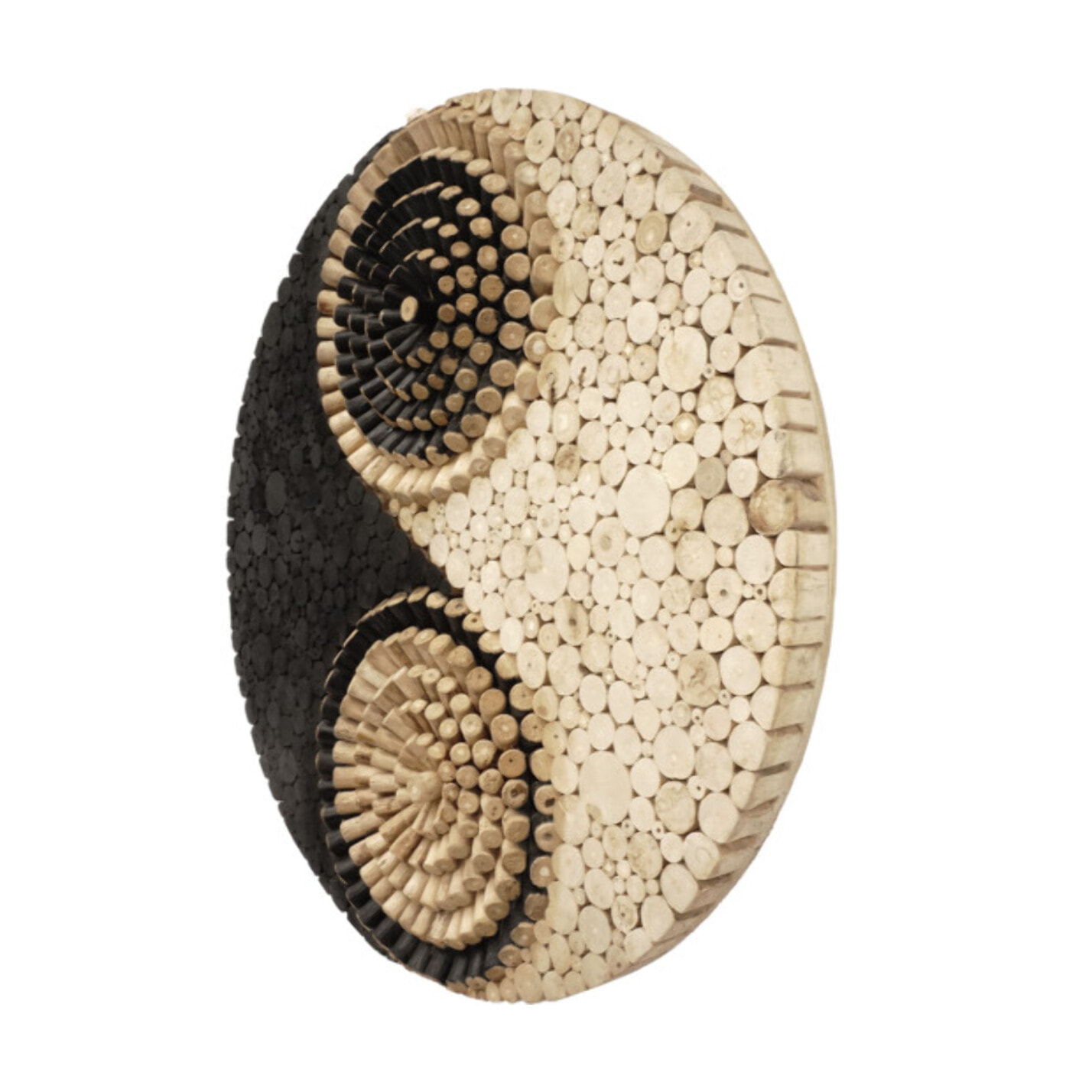 Décoration murale originale en bois peinture noir Yin Yang style bohème D.80cm - YIN