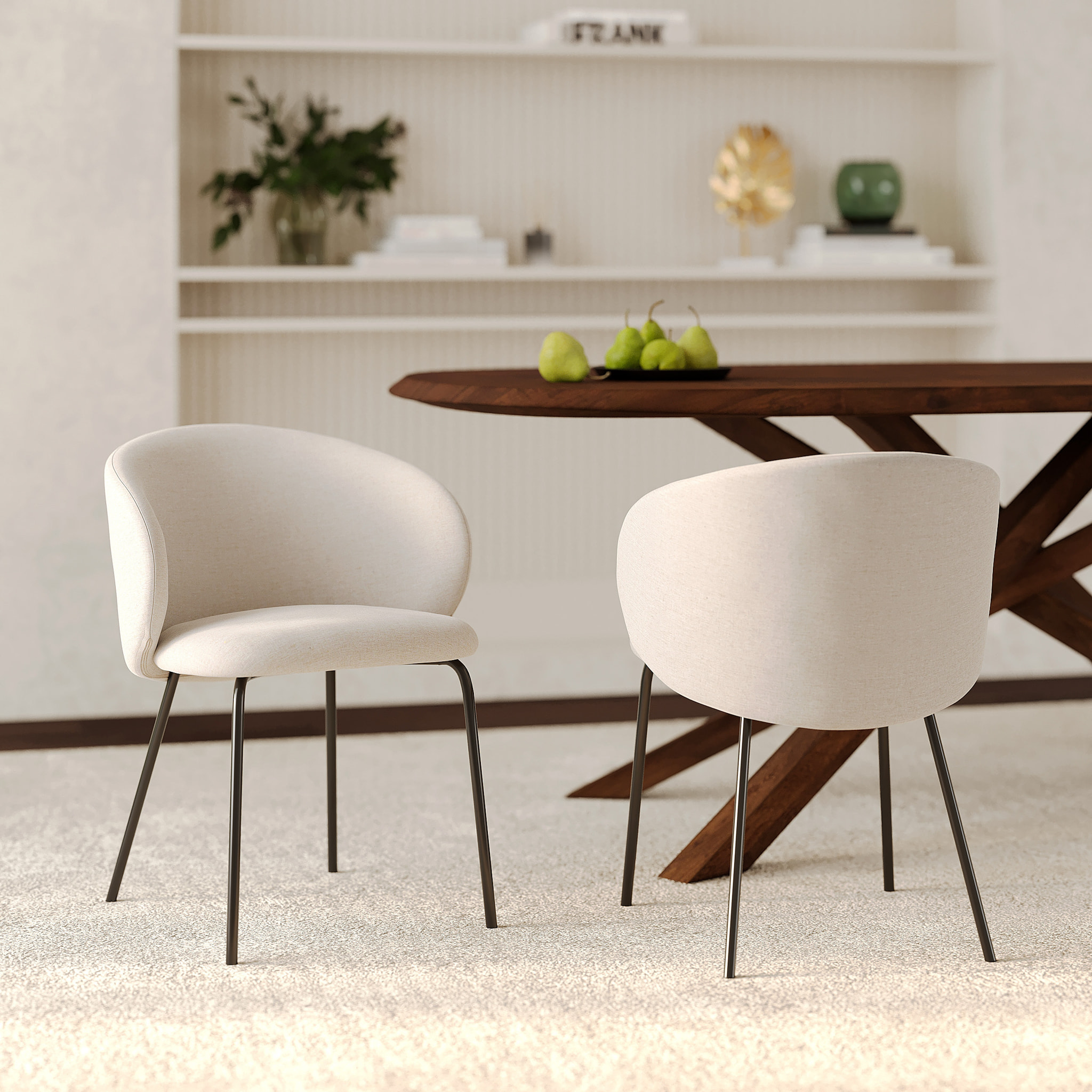 Lot de 2 chaises en tissu beige et pieds en métal noir - Victoria