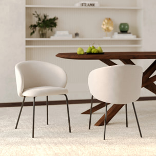 Lot de 2 chaises en tissu beige et pieds en métal noir - Victoria
