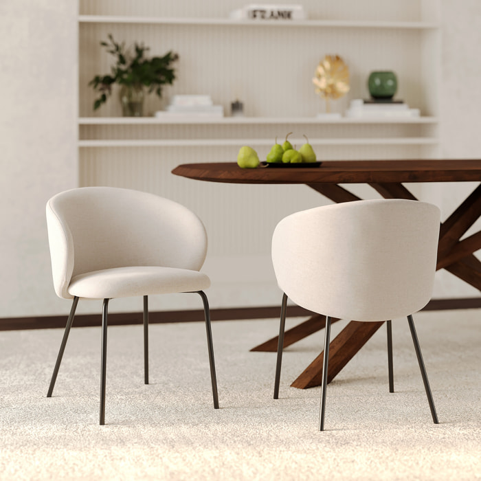 Lot de 2 chaises en tissu beige et pieds en métal noir - Victoria