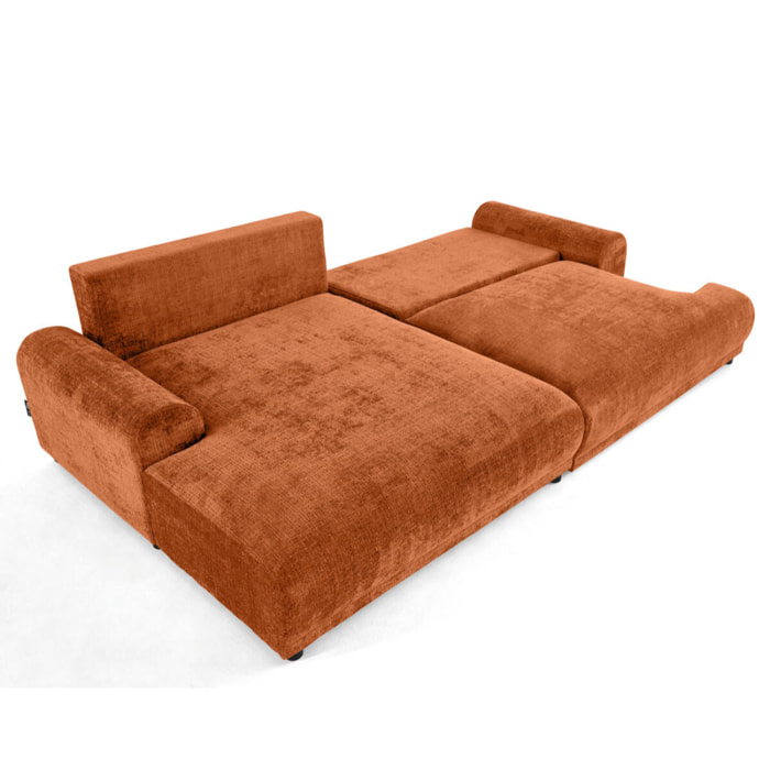 Nelly - canapé d'angle gauche 4 places convertible avec coffre en velours texturé - Rouille