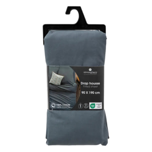 Drap-housse "Carina" en coton 90x190cm bleu orage