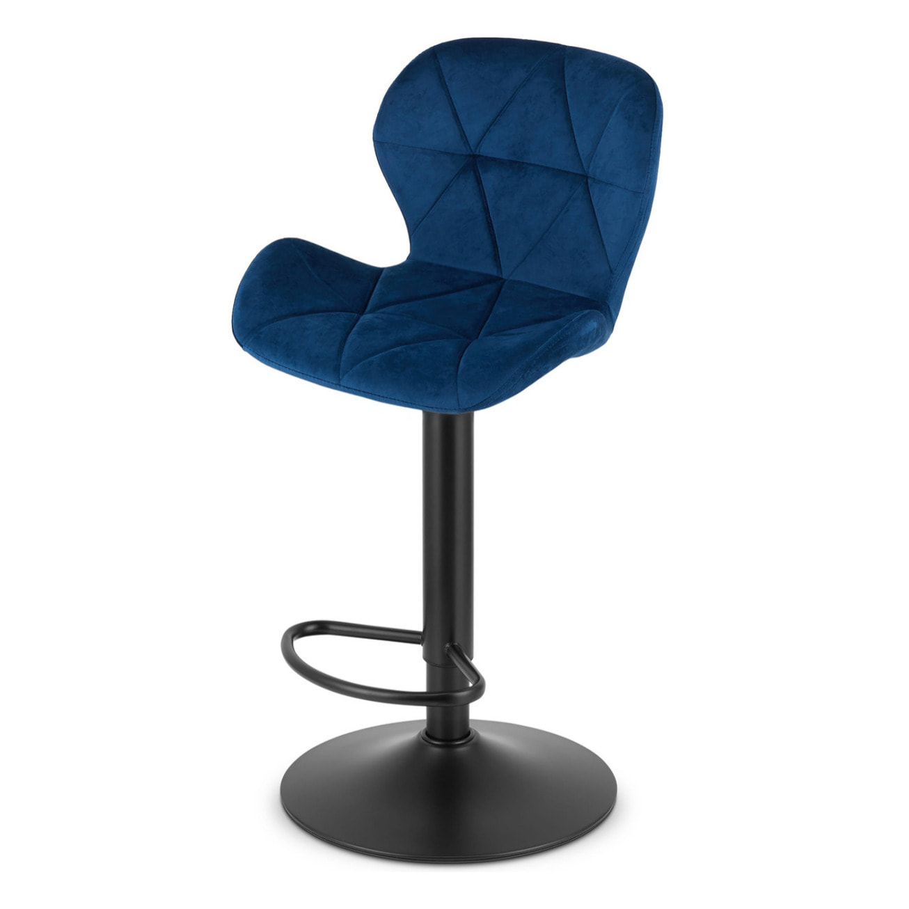 Sgabello West in velluto blu notte con base nera girevole