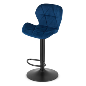 Sgabello West in velluto blu notte con base nera girevole