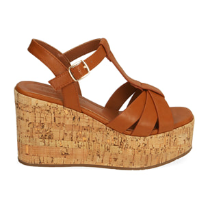 Sandalias color coñac, plataforma de 9,5 cm