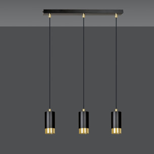 Lampada a sospensione Fumiko in acciaio nero opaco e oro