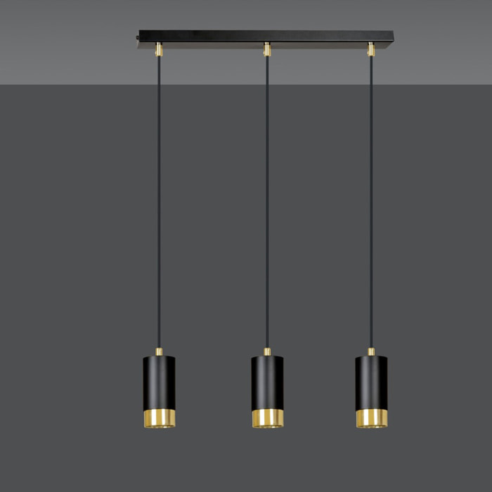 Lampada a sospensione Fumiko in acciaio nero opaco e oro