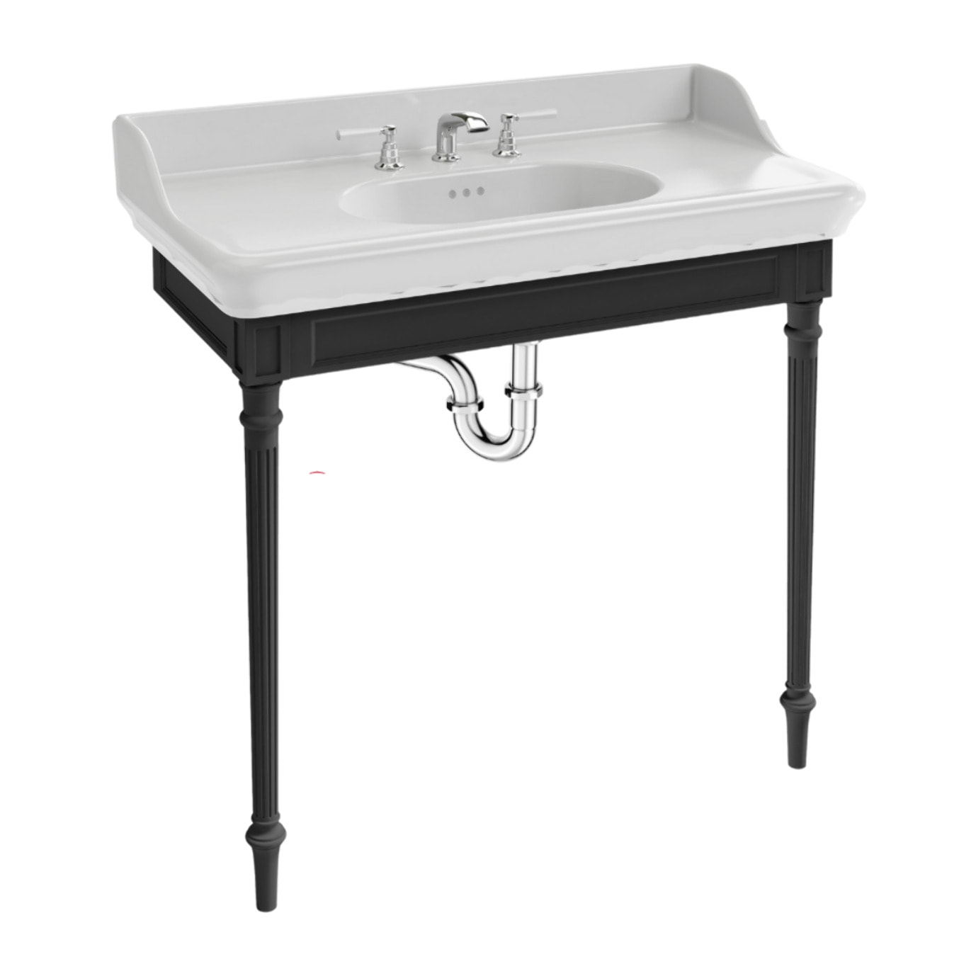 Console Cléo 1889 avec plan vasque 3 trous + mélangeur poignée lavabo chromé + siphon chromé