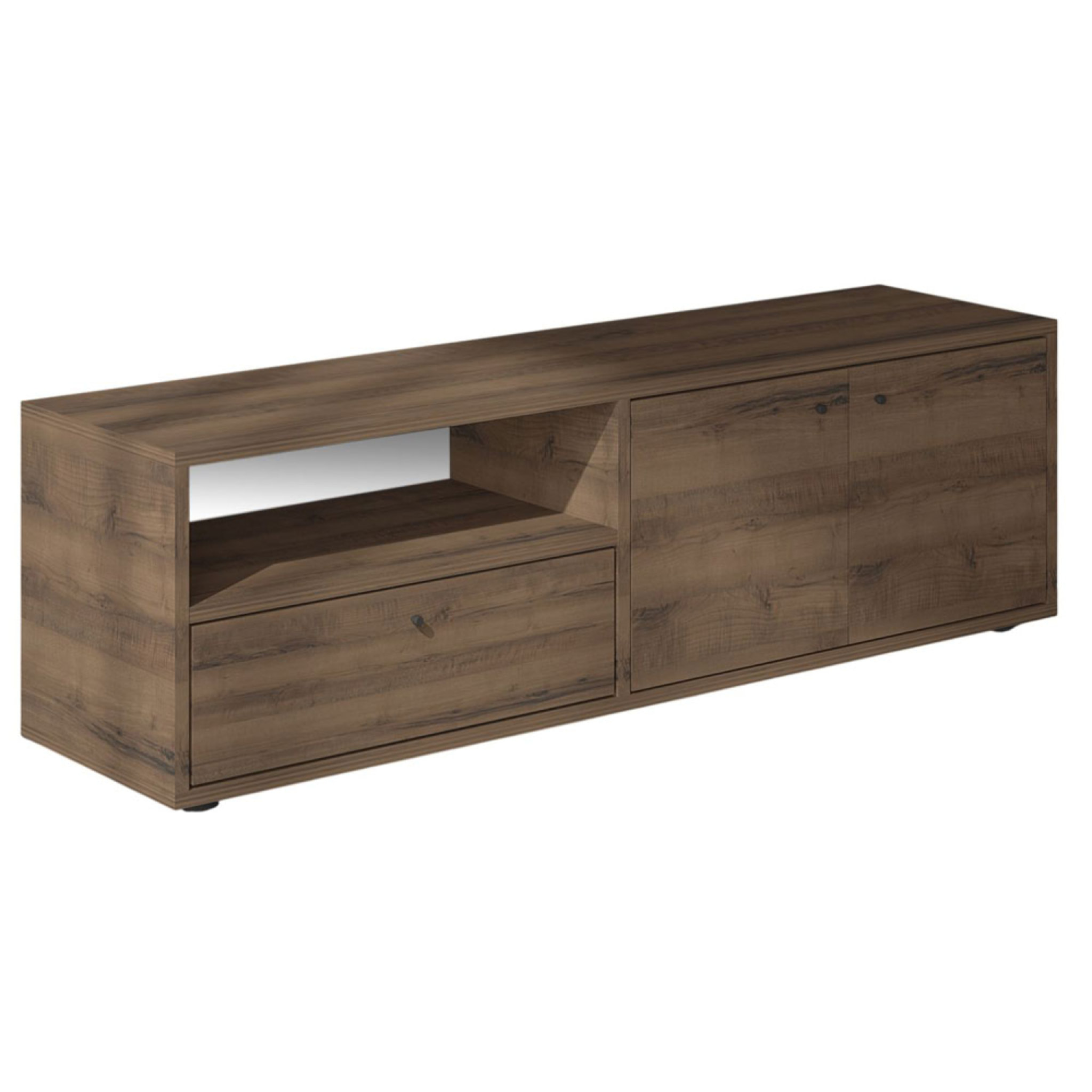 ASHBURN Meuble TV avec placards et niche aspect bois de noyer 136cm