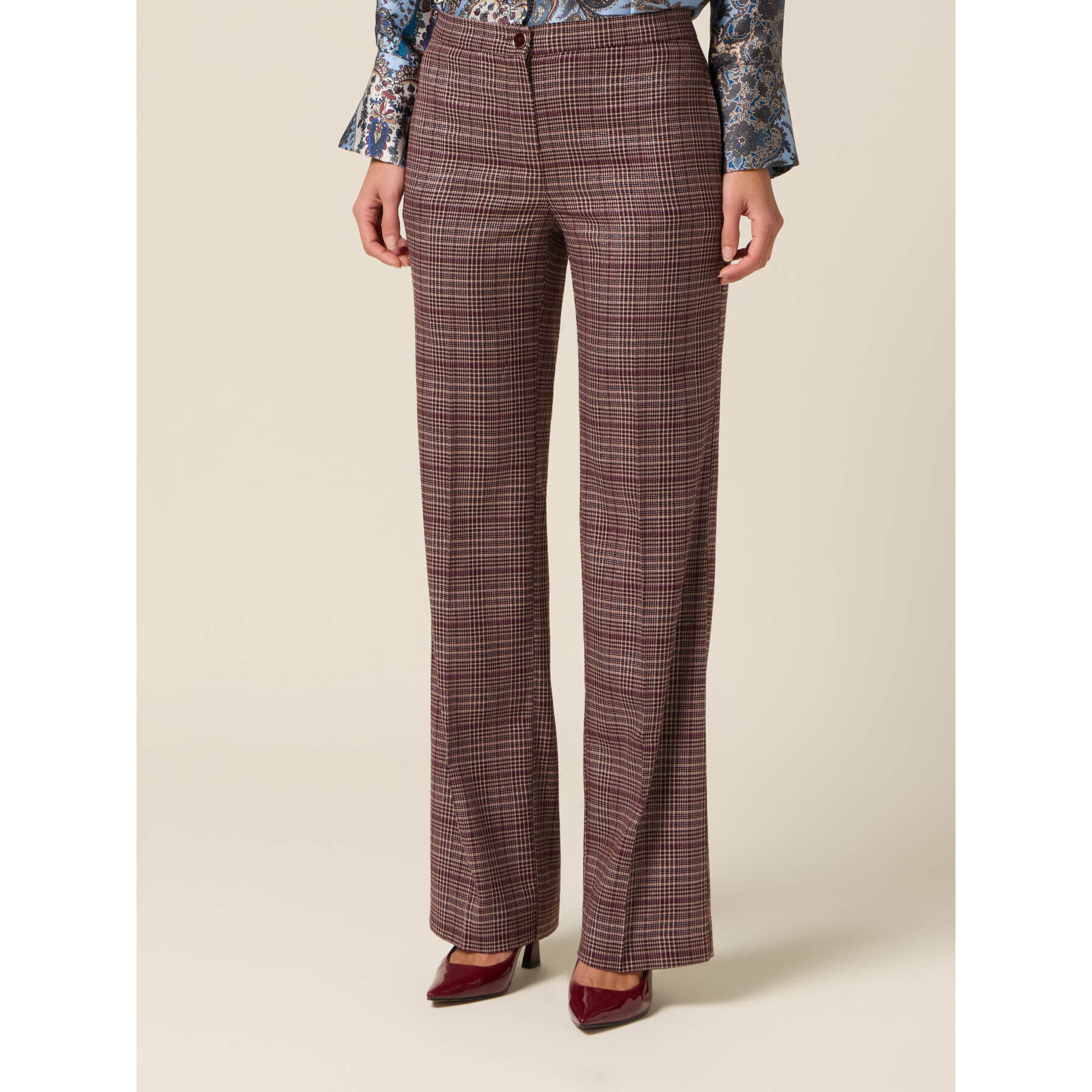 Oltre - Pantaloni in flanella check - Bordeaux