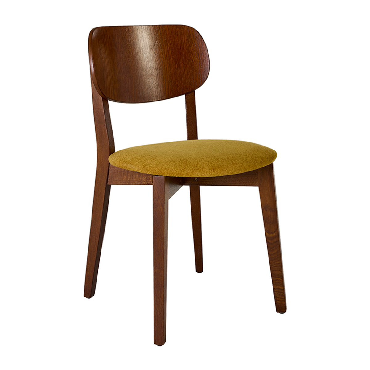 Chaises vintage en bois foncé chêne et tissu effet velours jaune moutarde (lot de 2) LUCIA